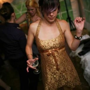 Betsy & Adam by Linda Bernell Formal Gold Dress